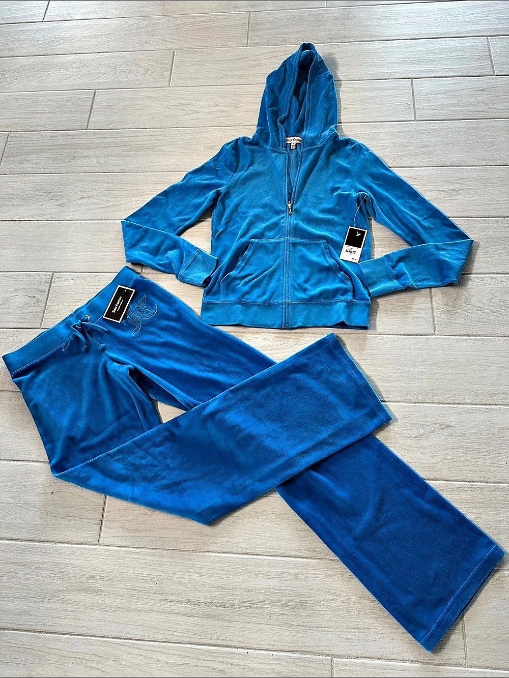 Juicy Couture vintage Y2K JC Boucle Pant and Hoodie Set Blue